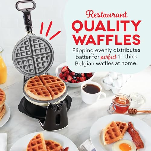 Dash Flip Belgian Waffle Maker - For Thick, Fluffy Single-Serve Waffles - Features Ceramic Nonstick Plates and Easy Flip Design - Cream