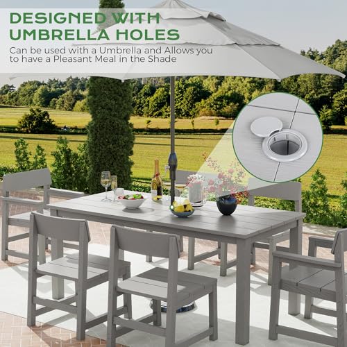 Jocoevol 12-Piece HIPS Patio Dining Set for 10 Person Outdoor Dining Sets with Umbrella Hole Tables and Chairs Furniture Set All Weather Proof for Garden, Backyard, Poolside
