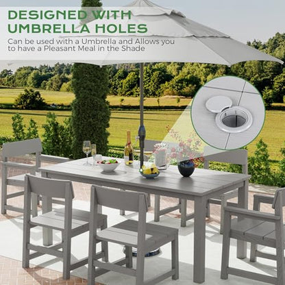 Jocoevol 9 Piece Patio Dining Sets for 8 HIPS Outdoor Dining Table Set with Umbrella Hole Table and 8 Chairs Furniture for Backyard Poolside Garden, Grey