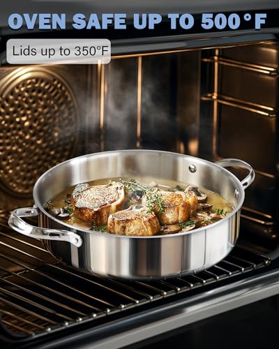 Cooks Standard 5.5-Quart Multi-Ply Clad Stainless Steel Deep Sauté Pan, 12-inch Frying Pan, Large Skillet with Lid Chef Induction Cookware, Stay-Cool Handle