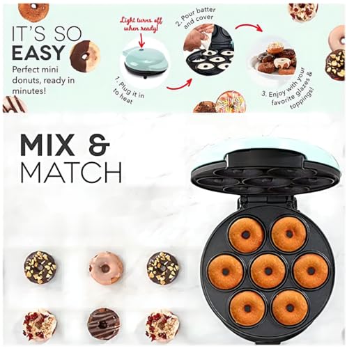 Donut Maker, Electric Non-Stick Surface Makes 7 Small Doughnuts Mini Donut Maker Machine, Mini Doughnut Maker Pancake Maker for Breakfast, Snacks, Desserts & More, Pink
