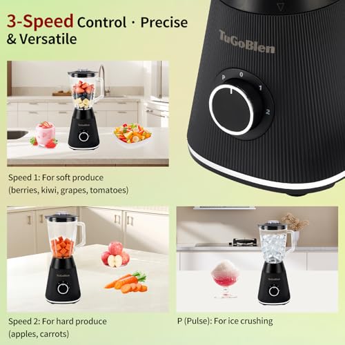 TuGoBlen Countertop Blender 51oz Glass Blending Jar,6.7oz Glass Grinding Cup,for Smoothies, Milkshakes,Baby food,Jam,Crushed Ice, Spices,Nuts,Coffee Beans,Works Well at Home,Office,Party and Festival