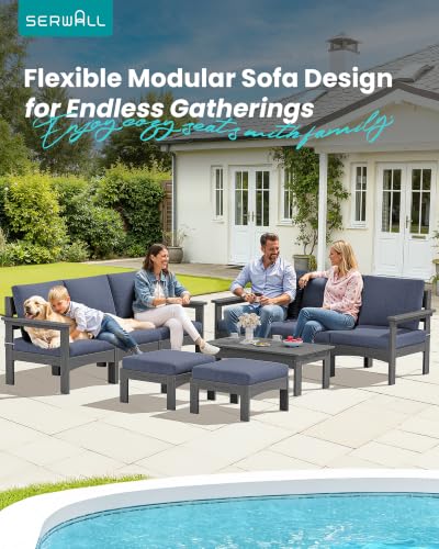 SERWALL 9 Pieces Patio Sofas, HDPE Outdoor Sectional Sofa Couch Set, Grey