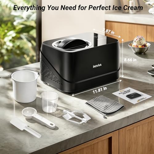 Inoviva Ice Cream Maker Automatic 1.7 Pt, No Pre-Freezing,Built-In Compressor, Digital Display & Timer,3 Presets, Makes ice cream, Gelato, Perfect for home & party, IM001