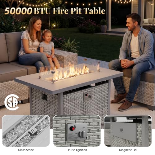 13 Pieces Patio Furniture Set with Fire Pit,Outdoor Wicker Sectional Sofa