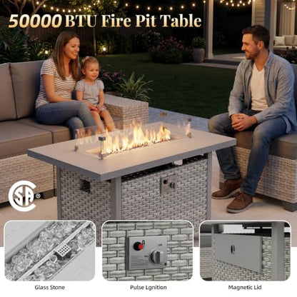 13 Pieces Patio Furniture Set with Fire Pit,Outdoor Wicker Sectional Sofa