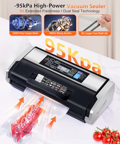 95KPa Vacuum Sealer Machine Commercial Vac Sealer - 10in1 Sys w/Double Heat Seal