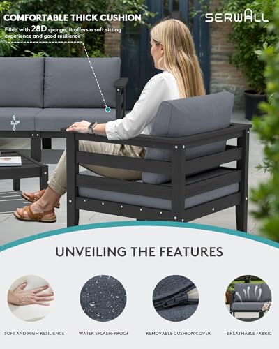 SERWALL HDPE Patio Furniture Set, 6 Pieces Outdoor Sectional Sofa Set