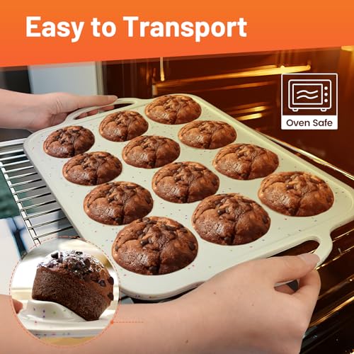 Vinino 2Pack Silicone Muffin Pan for Baking with Metal Reinforced Frame, 12 Cup Regular Size Cupcake Pan, BPA Free Silicone Muffin Tray, Cupcake Baking Pan Bite Molds for Oven Dishwasher Safe