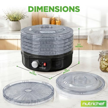 NutriChef Electric Countertop Food Dehydrator - Professional Multi-Tier Food Preserver - Dehydrates Fish, Meats, Mushrooms, Fruits & Vegetables - 5 Easy to Clean Stackable Trays., One Size, Black