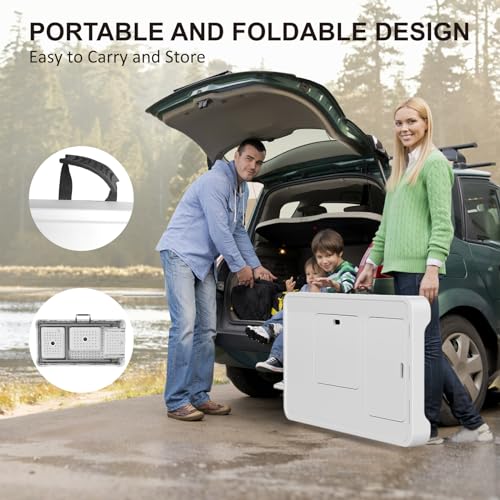 IWDOO 42.5" Fish Cleaning Table with Dual Sink, Portable Folding Camping Table with Faucet, Sprayer, Grid Rack, Hose Hook Up & Knife Groove, Outdoor Sink Station for Picnic Beach Patio
