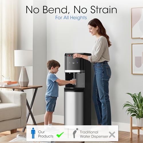 Tehanld Bottom Loading Water Cooler Dispenser for 5 Gallon Bottles,Stainless Steel Water Cooler with 3 Temperature -Hot, Cold & Room,Child Safety Lock,Ideal for Home and Office, Matte Black