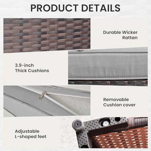 RTDTD 11 Pieces Outdoor Patio Furniture Set,Outdoor Sectional Furniture with 45" 55000 BTU Gas Propane Fire Pit Table,PE Rattan Wicker Patio Conversation Set,Swivel Rocking Chairs Set,Grey