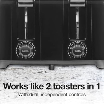Proctor Silex 4 Slice Toaster with Extra Wide Slots for Bagels, Cool-Touch Walls, Shade Selector With 7 Browning Levels, Toast Boost, Auto Shut-off and Cancel Button, Black (24215PS)