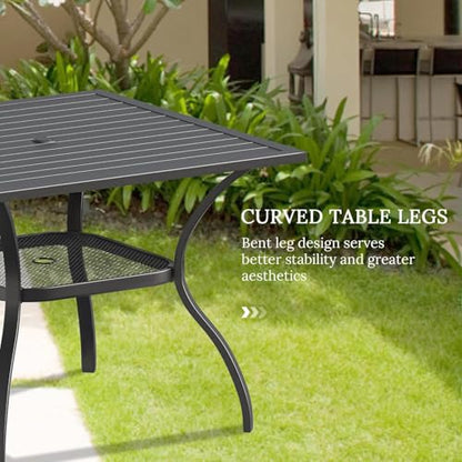VICLLAX 5 Pieces Patio Dining Set, Outdoor Furniture Set Includes 1 Square Outdoor Table and 4 Stackable Patio Sling Chairs, Black Tabletop and Grey Fabric