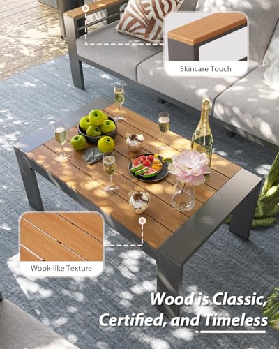Aoxun Aluminum Outdoor Patio Furniture Set, 5 Seats Outdoor Sectional with Coffee Table, Patio Conversation Sets with Upgraded Armrests and Cushions for Backyard, Garden and Poolside（Grey）