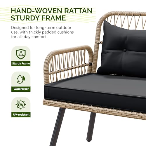 YITAHOME L-Shaped Rattan Patio Furniture Set Light Brown & Black