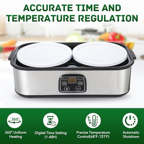 Yogurt Maker with Adjustable Temperature,Time Control,Digital Yogurt Maker Machine with 2 of ThemGlass Jars,Make Trillions of Live Probiotics,Wellness Gifts for Men Women (With Two 1-Quart Containers)