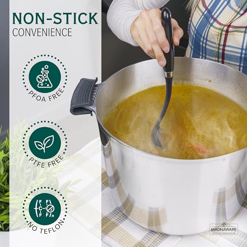 MAGNAWARE 18 Quart Cast Aluminum Large Stock Pot with Lid - Durable & Lightweight Soup Pot with Even Heat Distribution & Retention - Professional Cookware Stockpot with Silicone Handle