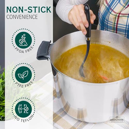 MAGNAWARE 18 Quart Cast Aluminum Large Stock Pot with Lid - Durable & Lightweight Soup Pot with Even Heat Distribution & Retention - Professional Cookware Stockpot with Silicone Handle