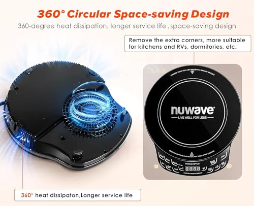 Nuwave Precision Induction Cooktop, 10.25” Shatter-Proof Ceramic Glass, 6.5” Heating Coil, 81 Temps from 100°F to 500°F, 3 Wattage Settings 600, 900 & 1400 Watts