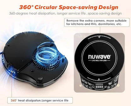 Nuwave Precision Induction Cooktop, 10.25” Shatter-Proof Ceramic Glass, 6.5” Heating Coil, 81 Temps from 100°F to 500°F, 3 Wattage Settings 600, 900 & 1400 Watts