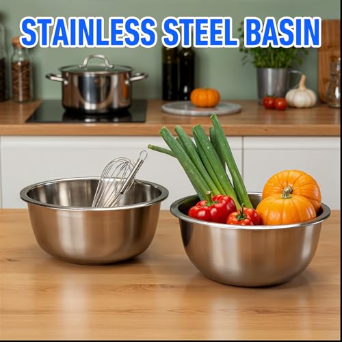 mekueeex Set of 12 Stainless Steel Mixing Bowls, Nesting Metal Prep Salad Bowl Bulk Kitchen Large Reusable Baking Food Container for Hotel Restaurant Home Cooking, Silver(8.66 x 3 Inch)
