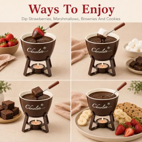 Ceramic Chocolate Melting Cup, Mini Personal Chocolate Fondue Mug with Fork