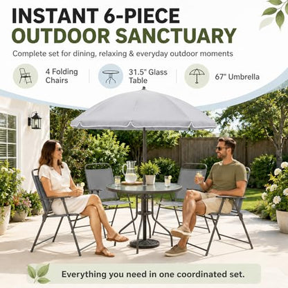 Qinazoe 6-Piece Patio Dining Set for 4 with Umbrella, Gray