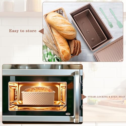 YURTKUMAS 3 Pack Set Pullman Loaf Pan with Lids, 2.2 lb & 1 lb & 0.8 lb Dough Capacity,Non-Stick Sandwich Bread Loaf Pan for Homemade Baking Bread