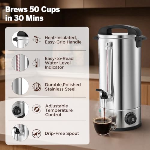 ARTISTOP 50 Cup 8L Stainless Steel Commercial Coffee Urn and Hot Water urn