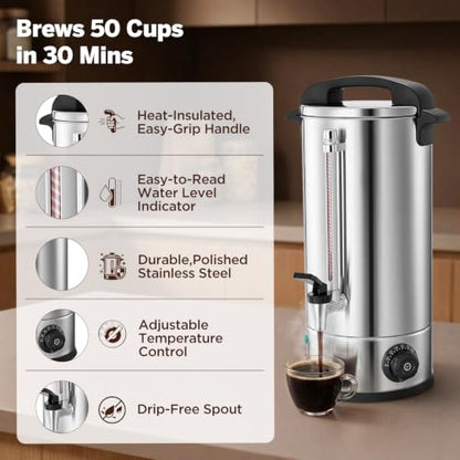 ARTISTOP 50 Cup 8L Stainless Steel Commercial Coffee Urn and Hot Water urn