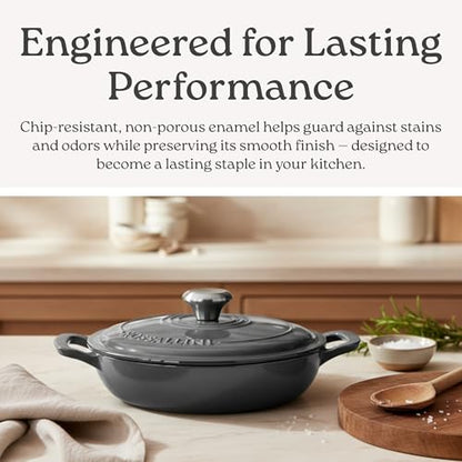 ROSSALLINI Signature Enameled Cast Iron Braiser, Non-Stick Serving Pot with Tight Fitting Lid for Perfect Roasting, Baking, Sauteing, Searing, and Pan Frying | 2.25Q (2.1L) - White