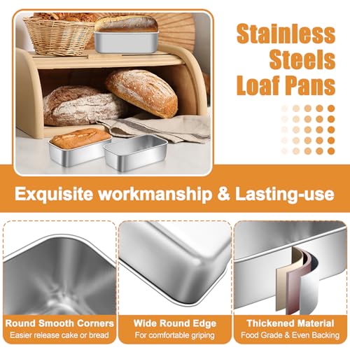 P&P CHEF Mini Loaf Pans Set, 3 PCS Small Bread Loaf Pan for Baking, 6.3 x 3.5 Inch Stainless Steel Baking Pans for Homemade Bread, Meatloaf, Cake and Brownies, Healthy & Non Toxic, Dishwasher Safe