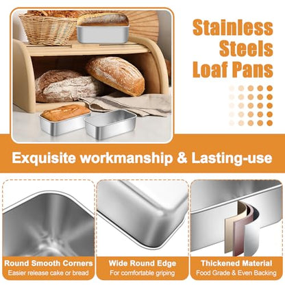 P&P CHEF Mini Loaf Pans Set, 3 PCS Small Bread Loaf Pan for Baking, 6.3 x 3.5 Inch Stainless Steel Baking Pans for Homemade Bread, Meatloaf, Cake and Brownies, Healthy & Non Toxic, Dishwasher Safe
