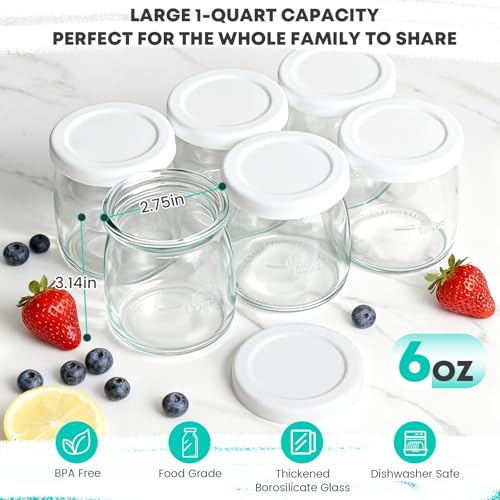 Yogurt Maker with Adjustable Temperature & 48H Timer - 6 Glass Jars for Homemade Probiotic Yogurt, for Family Wellness & Healthy Diet Lovers