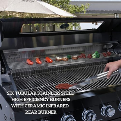 RENDGO 98 Inches 72,000 BTU Stainless Steel Outdoor Kitchen Island - 4 Burner BBQ Propane Gas Grill with Side Burner, 684 sq.in Cooking Area with Porcelain for Patio, Camping, Outdoor Cooking,Silver