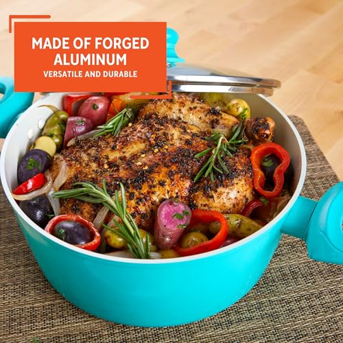 IMUSA USA Teal 3Qt Forged Dutch Oven with Glass Lid, 3 Quart