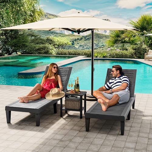 Outdoor Chaise Lounge Chair Set of 2,Waterproof & Lightweight Lounge Chair Outdoor with 5-Position Adjustable Back, Patio Lounge Chair for Garden, Pool Lounge Chairs for Poolside or Beach Use