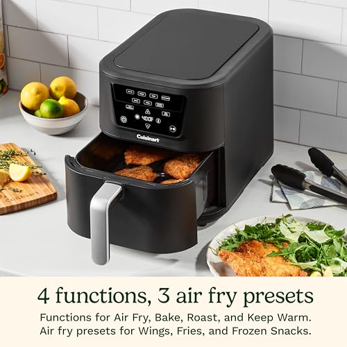 Cuisinart CompactMax 8-Quart Basket Air Fryer for Large Family Meals, Compact Ceramic Countertop Fits a 4.5-lb Chicken, 4-in-1 Air Fry, Roast, Bake & Keep Warm, Easy-Clean Dishwasher-Safe, AIR-210