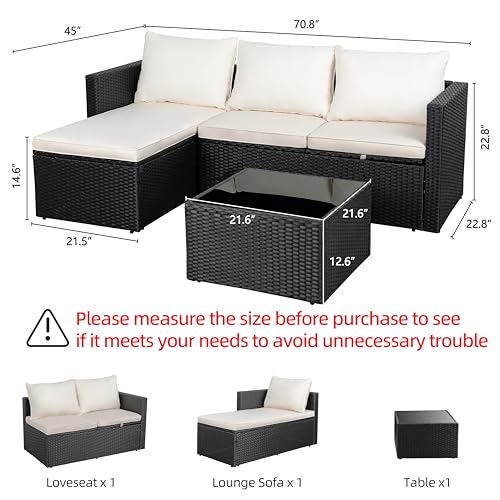 Shintenchi Outdoor Sectional Patio Furniture Set 4-Piece, All-Weather PE Rattan Sofa Couch with Cushions & Storage Coffee Table for Yard, Garden, Porch, Poolside (Beige)