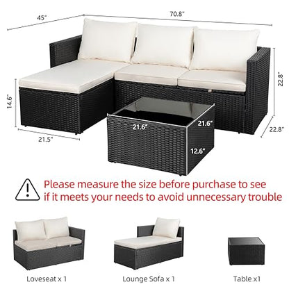Shintenchi Outdoor Sectional Patio Furniture Set 4-Piece, All-Weather PE Rattan Sofa Couch with Cushions & Storage Coffee Table for Yard, Garden, Porch, Poolside (Beige)