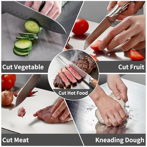 Large Stainless Steel Cutting Boards for Kitchen, Chopping Boards with Grey Non-slip Mat, Cutting Board with Counter Lip for Meat, Fruits, Vegetables, Bread,Dough(15.75" × 11.81")