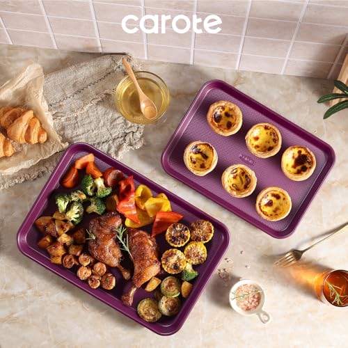 CAROTE 3-Piece Baking Pan Set - Bakeware Set, Baking Sheet Set Including 13 Inch 15 Inch 17 Inch Sheet Pan, Cookie Sheet for Baking, Royal Violet