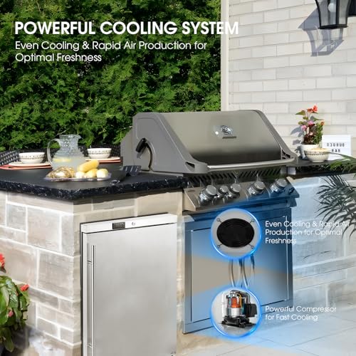HCK Under Counter Refrigerator, Outdoor Fridge 24 Inch with Stainless Steel Door, Commercial Kitchen Food Refrigerator 5.4 Cu.Ft Capacity for Home Kitchen, Patio, Outdoor, and Food Service Use