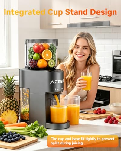 AFBEST Juicer Machines with 5.8" Large Chute, 2-in-1 Cold Press Juicer for Whole Vegetables Fruits Making Nut Milk, 100oz Capacity Masticating juicer for Daily Wellness, Easy to Clean, Premium Gray