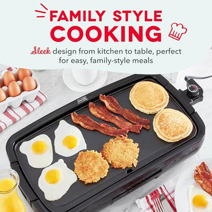 Dash Deluxe Everyday Griddle - Electric Griddle with Removable Plate - Nonstick, Easy-Clean Surface & Anti-Slip Base - Recipe Book Included - Black