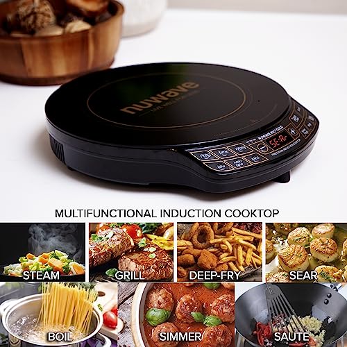 Nuwave Precision Induction Cooktop Gold, 12” Shatter-Resistant Ceramic Glass Surface, Large 8” Heating Coil, Portable, 96 Temp Settings 100°F to 575°F, 3 Wattage Settings 700, 900, and 1500 Watts