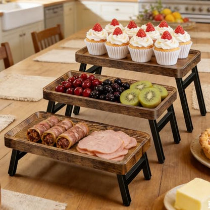 HENAYUK Cupcake Stand, 3 Tier Serving Tray Foldable Tiered Tray Stand Dessert Table Display Set Risers Display Stands Rustic Farmhouse Decor Food Tray for Cupcakes, Charcuterie, Fruit & Veggie