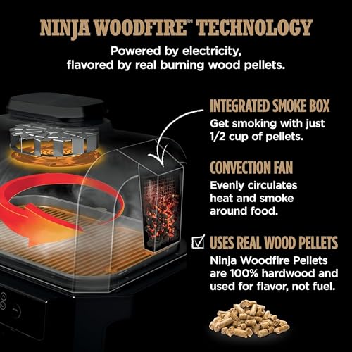 Ninja Woodfire Pro Connect XL Outdoor Grill & Smoker | Bluetooth, App Enabled | 7-in-1 Grill, BBQ Smoker, Outdoor Air Fryer | Woodfire Technology | Built-In Thermometer | Black & Gold | OG951BK1